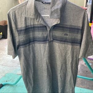 Travis Mathew Beige Polo with Blue Stripes